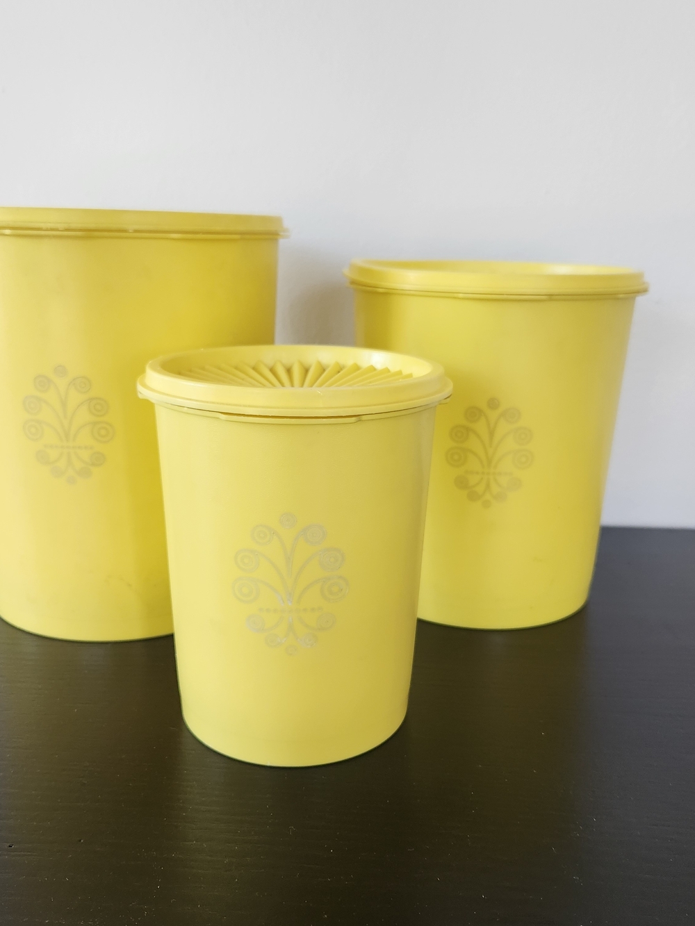 Vintage Tupperware Yellow Floral Canister Set